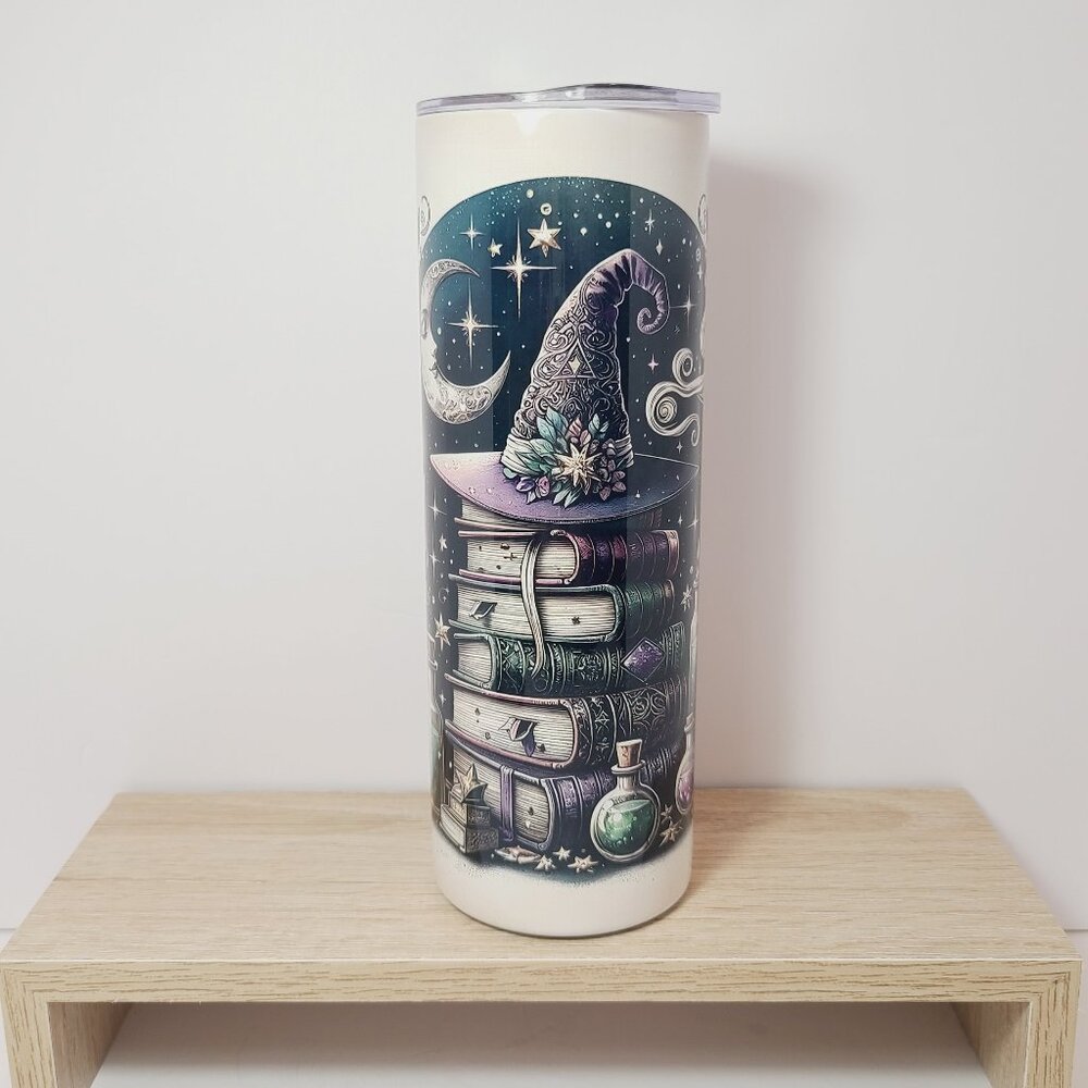Witch Hat & Spellbooks Skinny Tumbler – 20 oz | Insulated Cup - Picture 2 of 7